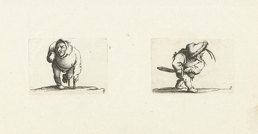 Abraham Bosse Drawing - Dwarf, From The Front, Leaning On A Crutch, A Hood Or Large by Jacques Callot