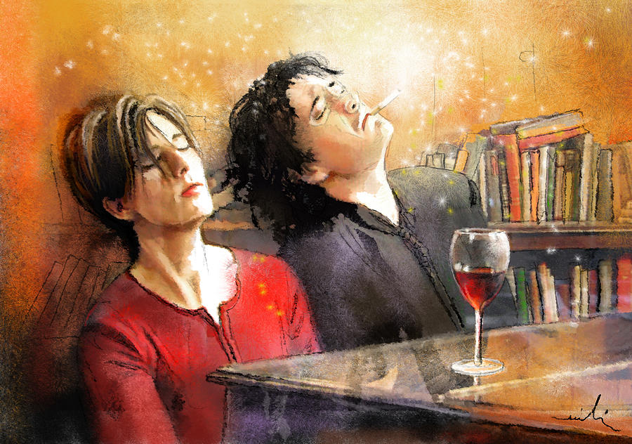 Portrait Painting - Dylan Moran and Tamsin Greig in Black Books by Miki De Goodaboom