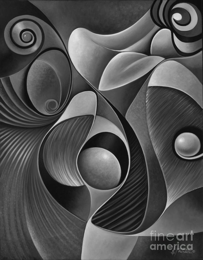 Dynamic Series 22-Black and White Painting by Ricardo Chavez-Mendez