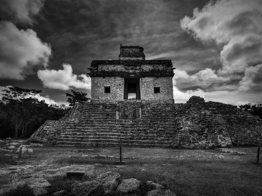 Mayan Photograph - Dzibilchaltun - Temple of the Seven Dolls 001 BW by Lance Vaughn