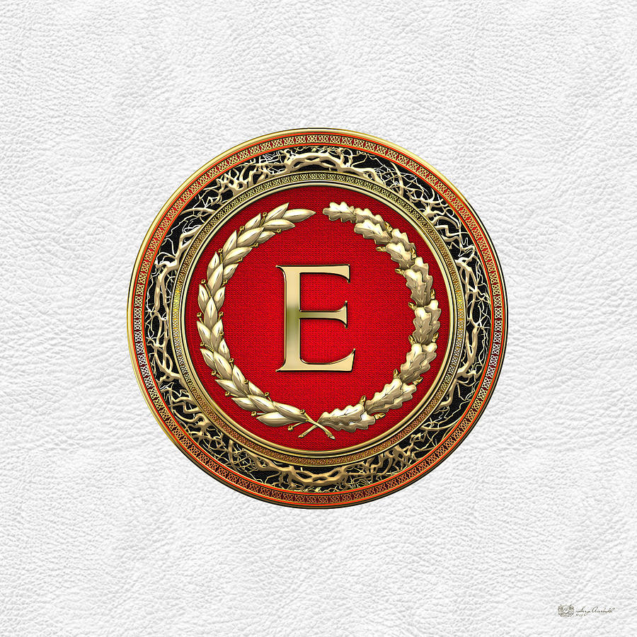 E - Gold Vintage Monogram on White Leather Digital Art by Serge Averbukh