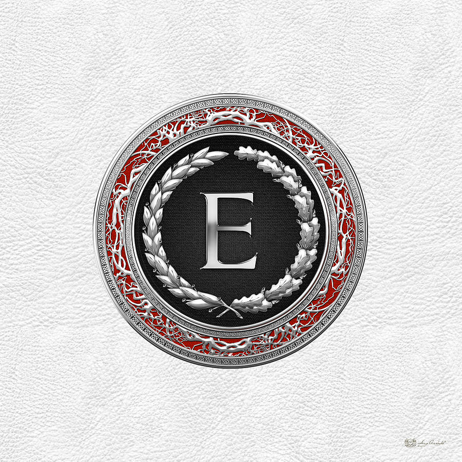 E - Silver Vintage Monogram on White Leather Digital Art by Serge Averbukh