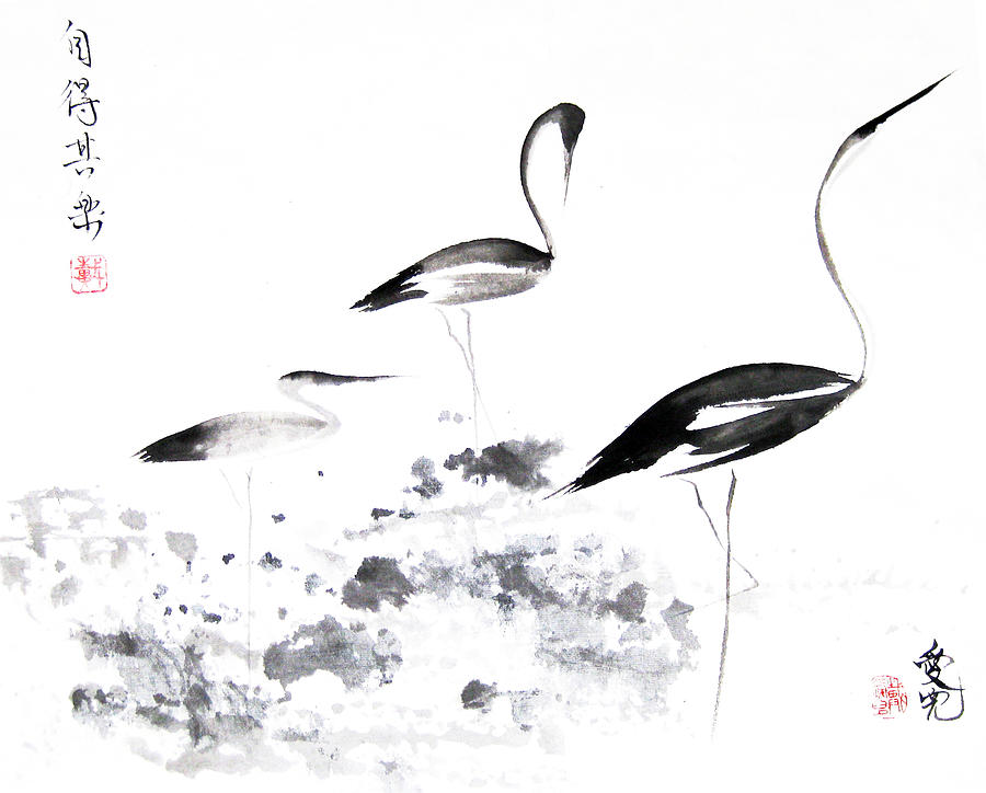 Bird Painting - Each Finds Joy In His Own Way by Oiyee At Oystudio