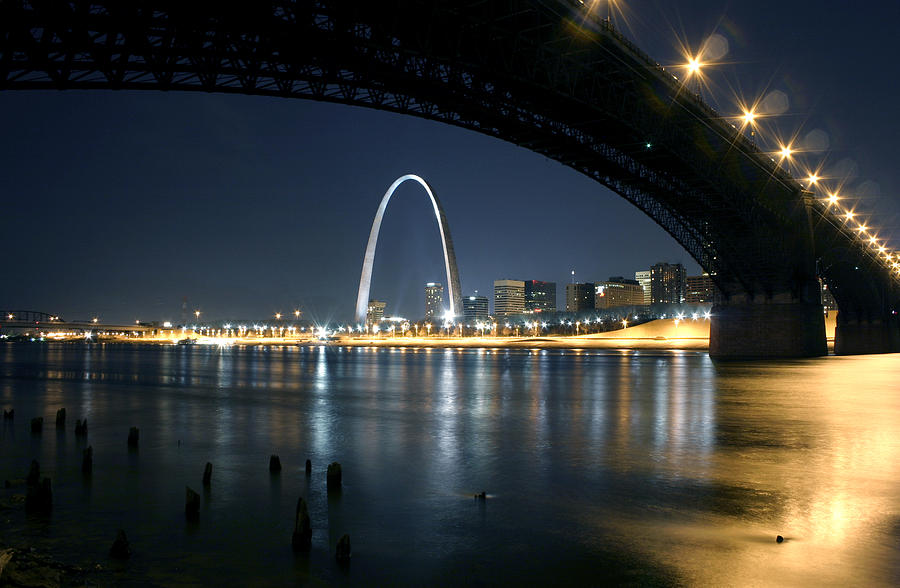 Eads Bridge St. Louis Arch at Night Photograph by Drolet