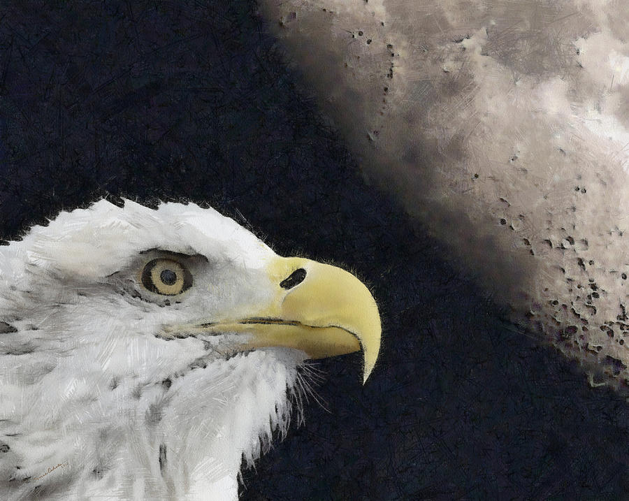 Eagle and Moon Painterly Digital Art by Ernest Echols