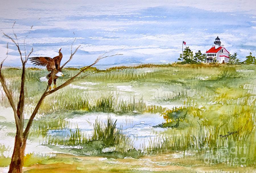 An Eagle At East Point  Painting by Nancy Patterson