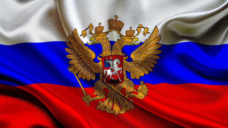 Flag: Russia with coat of arms | landscape flag | 1.35m² | 14.5sqft |  90x150cm | 3x5ft