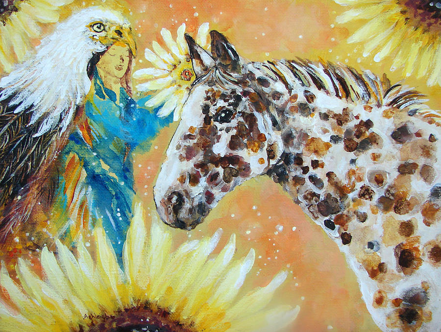 Eagle Horse Golden Abundance of Joy and Inner Freedom Painting by Ashleigh Dyan Bayer