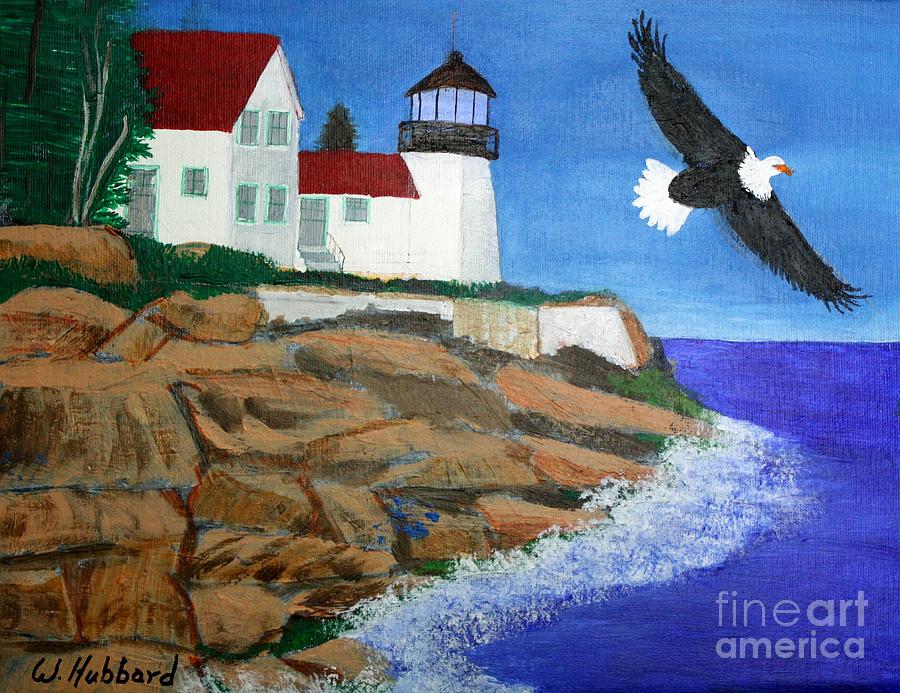 Bald Eagle Painting - Eagle Isle Light in Casco Bay Maine by Bill Hubbard