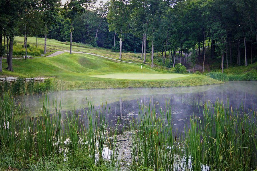 Golf Photograph - Eagle Knoll - Hole Fourteen - Mist on the Lake by Cricket Hackmann