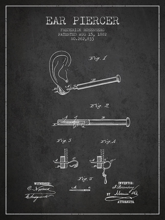Vintage Digital Art - Ear Piercer Patent From 1882 - Charcoal by Aged Pixel