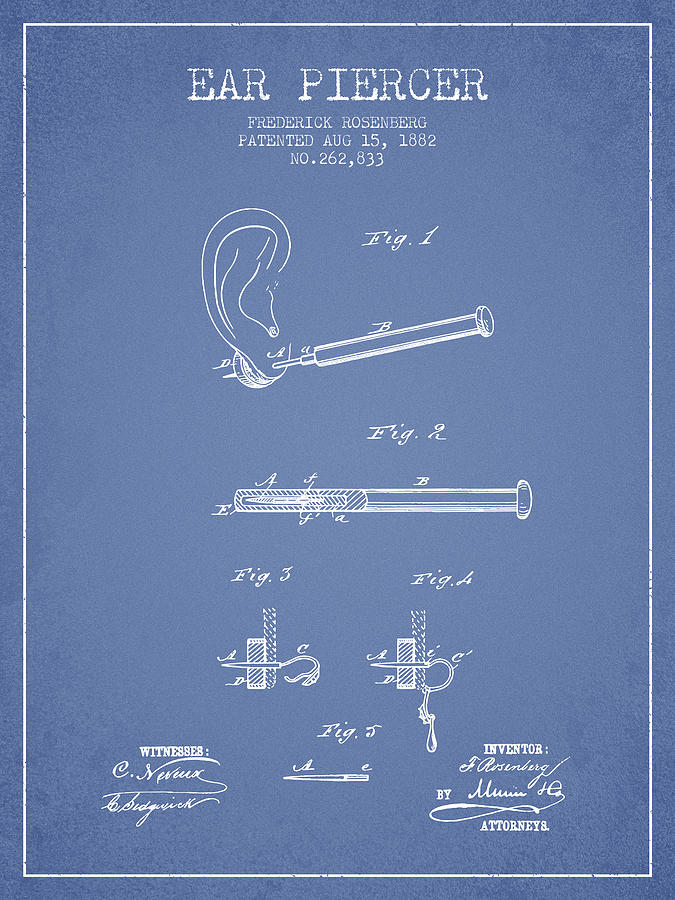 Vintage Digital Art - Ear Piercer Patent From 1882 - Light Blue by Aged Pixel
