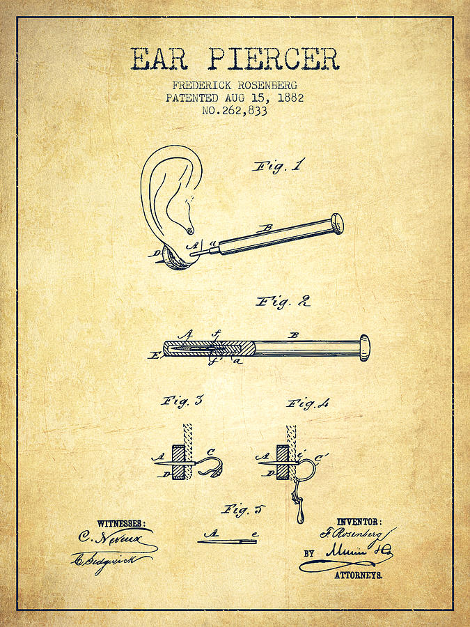 Vintage Digital Art - Ear Piercer Patent From 1882 - Vintage by Aged Pixel