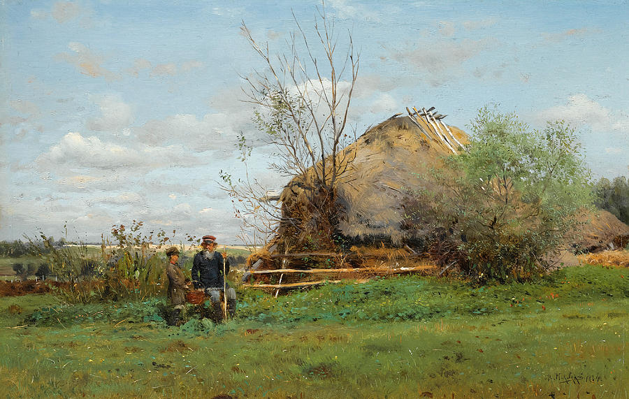 Early Autumn in the Village Painting by Vladimir Makovsky