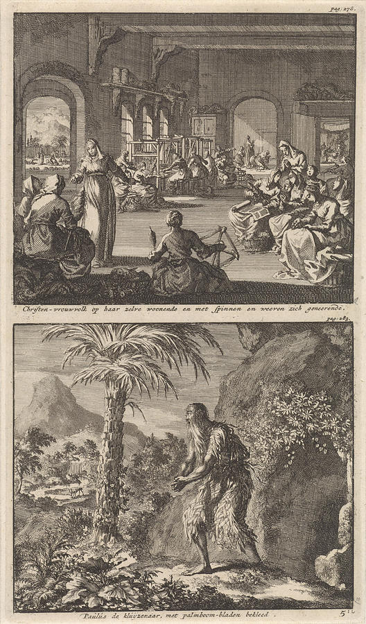 Early Christian Drawing - Early Christian Community Of Women Working by Jan Luyken And Barent Visscher And Jacobus Van Hardenberg