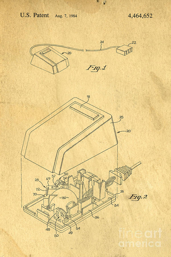 Early Computer Mouse Patent Yellowed Paper Digital Art by Edward Fielding