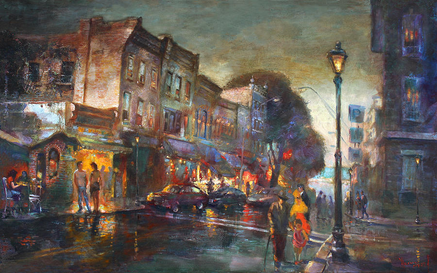 Coffee Painting - Early Evening in Main Street Nyack by Ylli Haruni