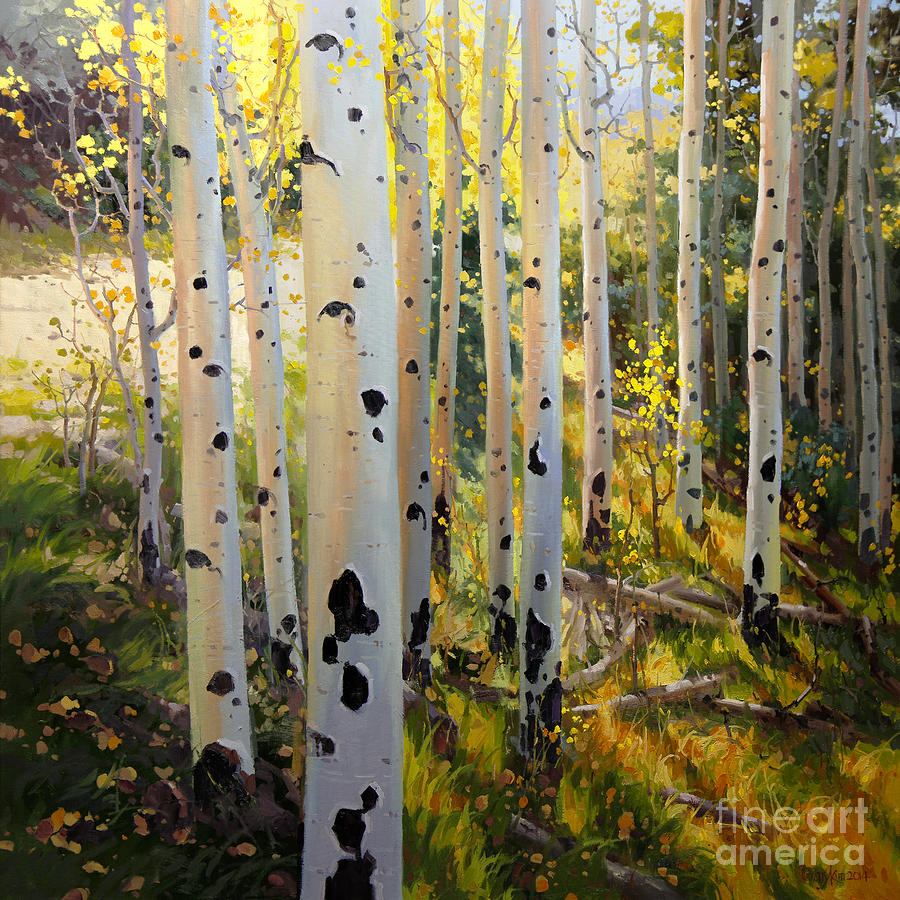 Early Fall Colors of Aspen Painting by Gary Kim