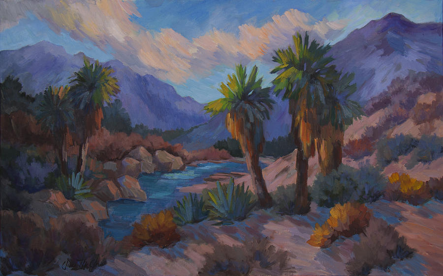 Desert Painting - Early Light on Palm Trees by Diane McClary