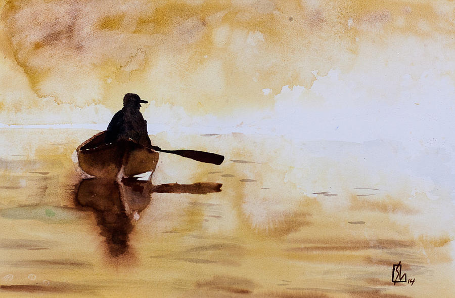 Early morning canoe Painting by Lee Stockwell