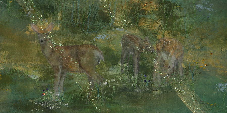 Deer Mixed Media - Early Morning Dawn - Series 1c by Pam Reed