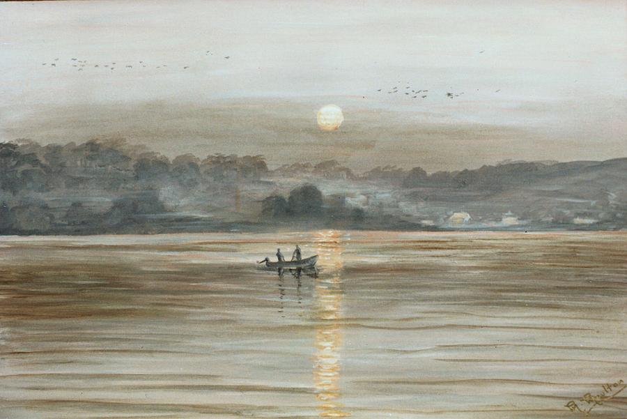 Early Morning Fishing on The River Exe Devon Painting by Mackenzie Moulton