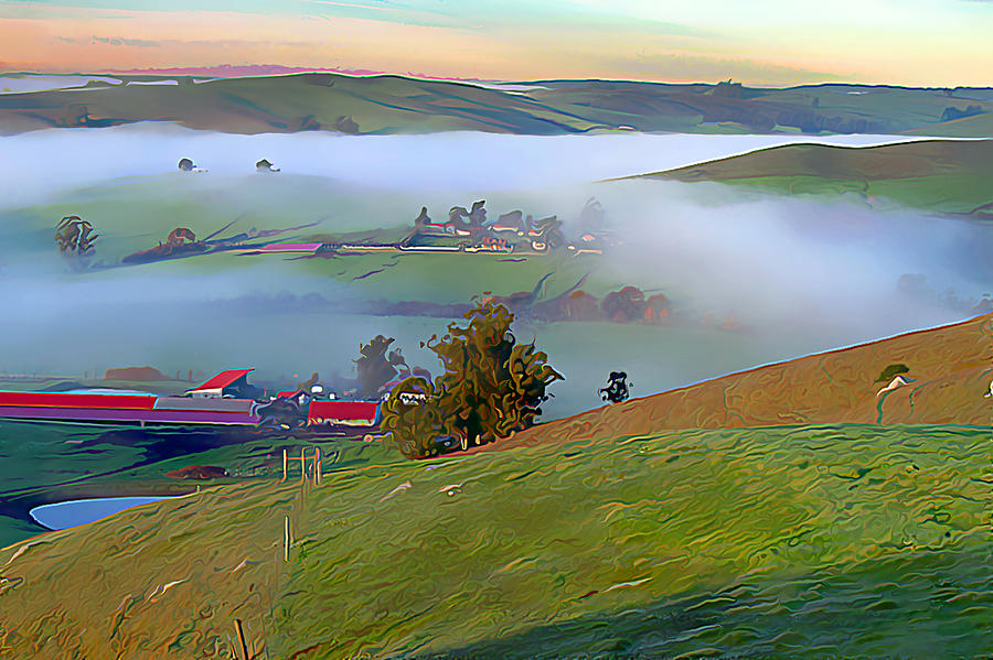 Early morning fog over Two Rock Valley Digital Art by Wernher Krutein