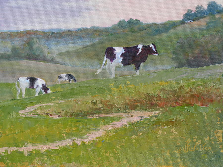 Early Morning Holsteins Painting by Judy Fischer Walton