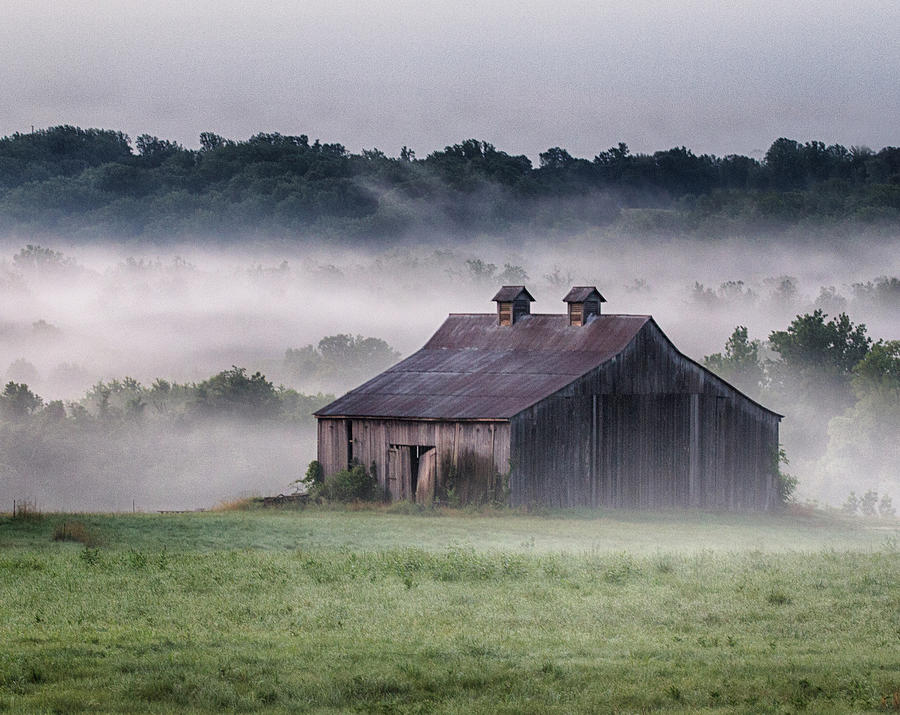 Barn Photograph - Early Morning in the Mist Standard by Leah Palmer