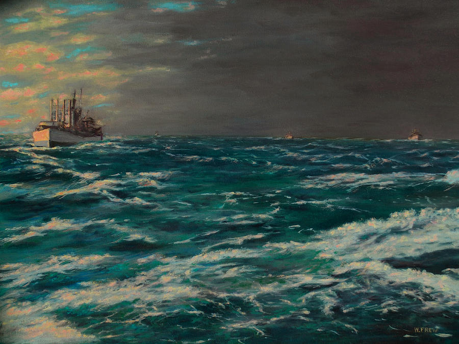 Early Morning North Atlantic Convoy WW II Painting by William Frew