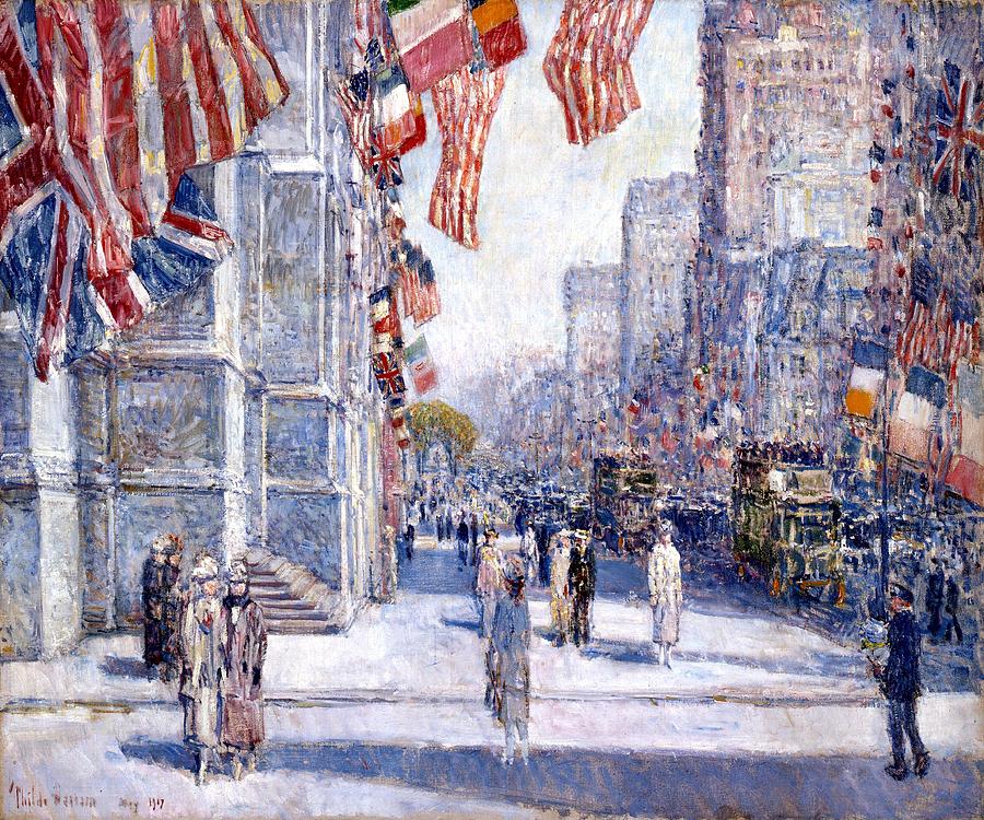 Flag Digital Art - Early Morning On The Avenue by Frederick Childe Hassam