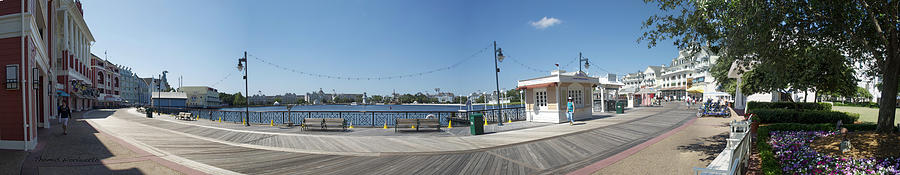 Sign Photograph - Early Morning On The Boardwalk Panorama Walt Disney World by Thomas Woolworth