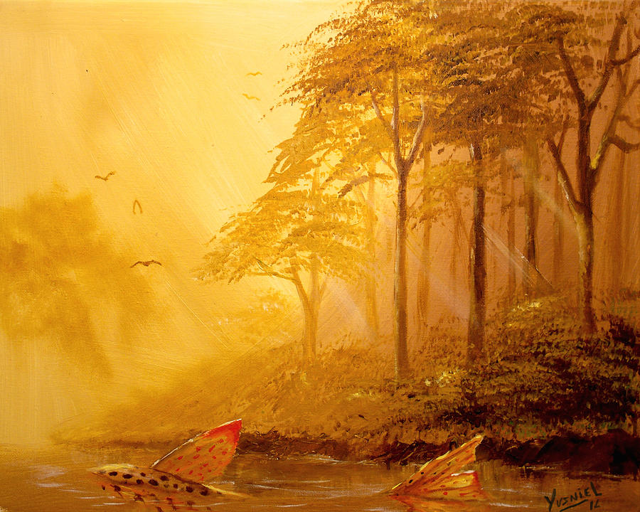 Trout Painting - Early morning swim  by Yusniel Santos