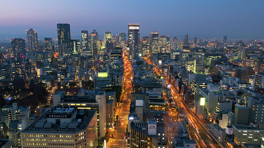 Early Night View In Osaka Photograph by Harumitsu Nobuta