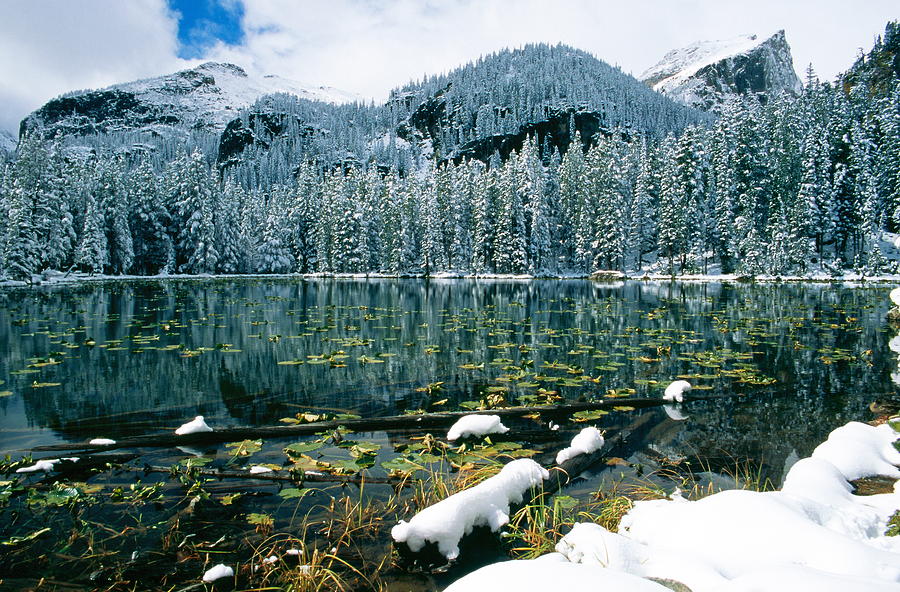 Early Snow at Nymph Lake Photograph by Eric Glaser