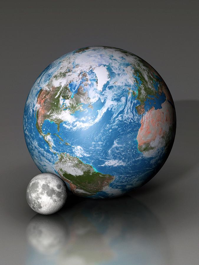 Earth And Moon Compared Photograph by Mark Garlick/science Photo ...