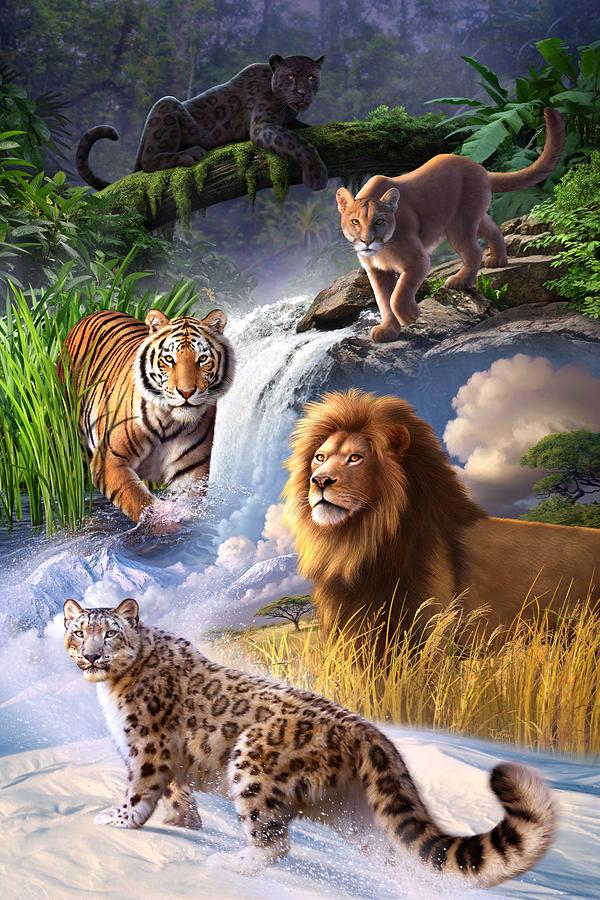Big Cats Digital Art - Earth Day 2013 poster by Jerry LoFaro