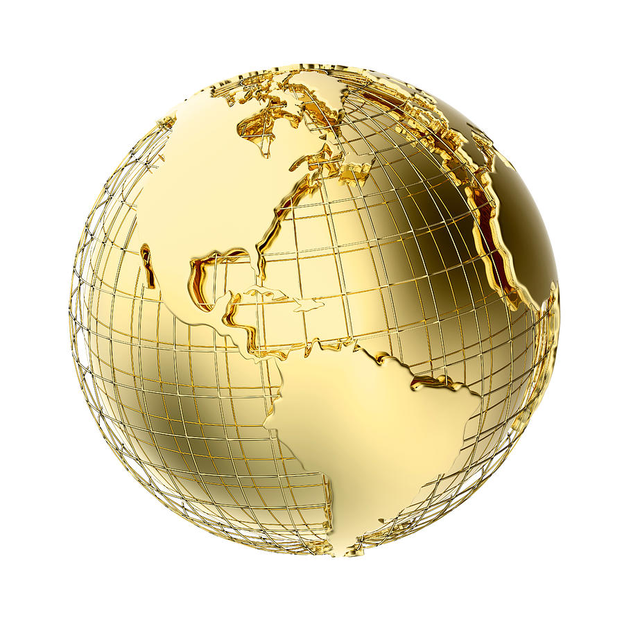 Earth In Gold Metal Isolated On White Photograph