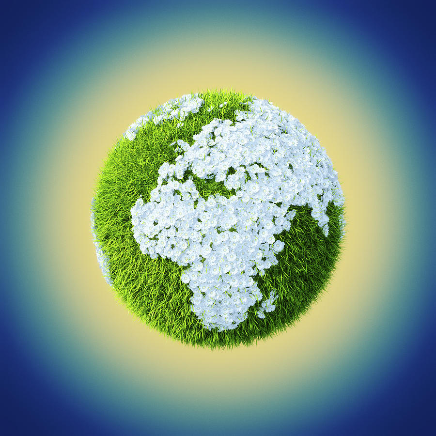 Earth Made Of Grass And Flowers Set Up Digital Art by Maciej Frolow