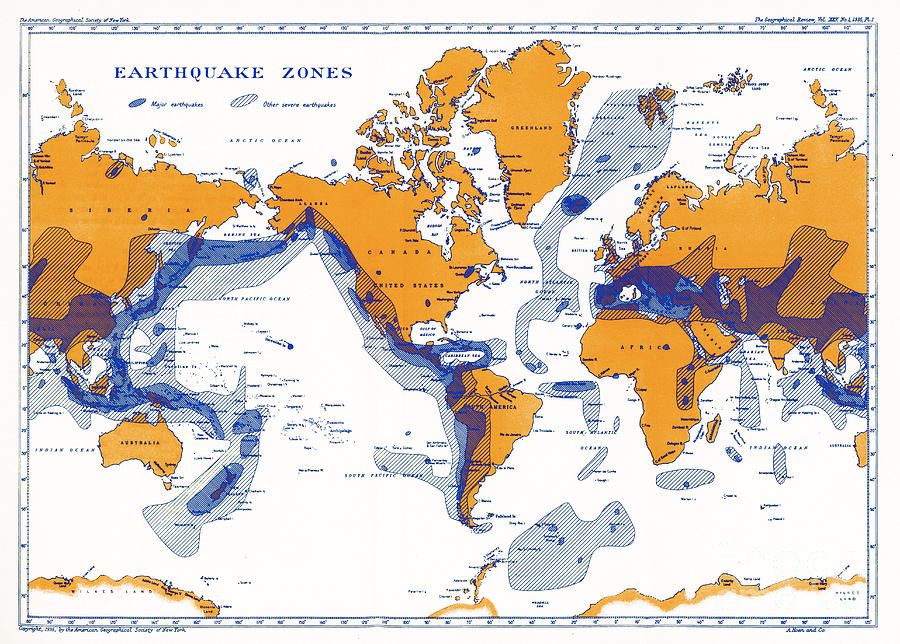 Earthquake Zones Map Photograph by Science Source