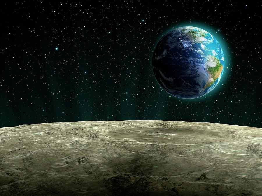 Earthrise From The Moon, Artwork Digital Art by Andrzej Wojcicki