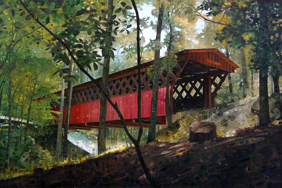 Spring Painting - Easley Covered Bridge in Early Spring by T S Carson