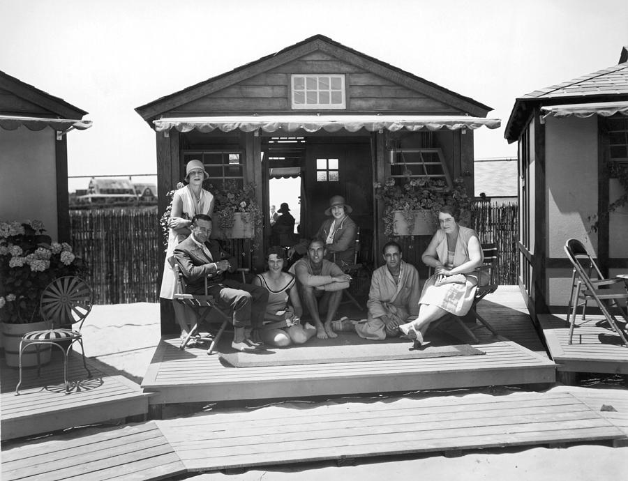 Black And White Photograph - East Coast Seaside Cabana by Underwood Archives