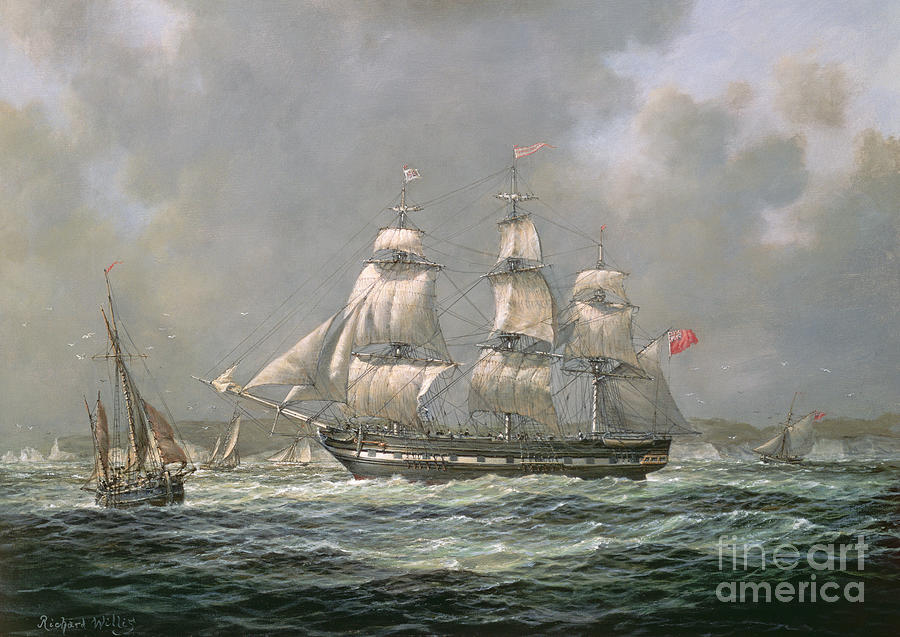 Boat Painting - East Indiaman HCS Thomas Coutts off the Needles     Isle of Wight by Richard Willis