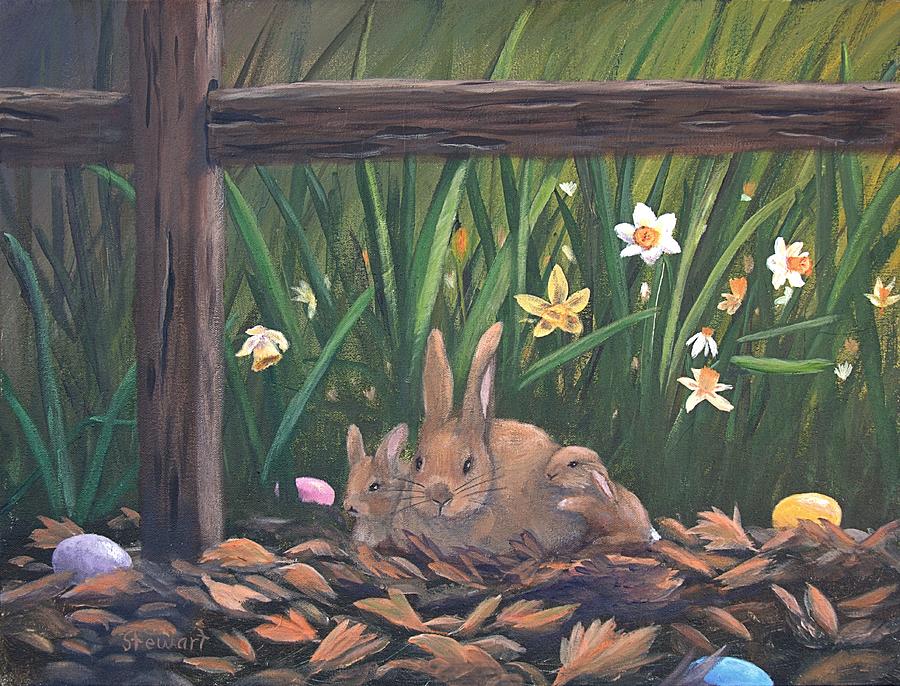 Easter Bunnies Painting by William Stewart