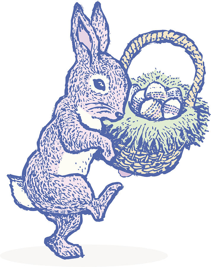 Easter Bunny with Basket of Eggs Drawing by KeithBishop