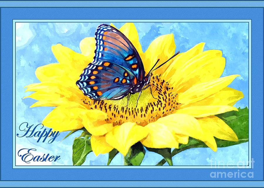 Easter Digital Art - Easter Butterfly and Flower by JH Designs