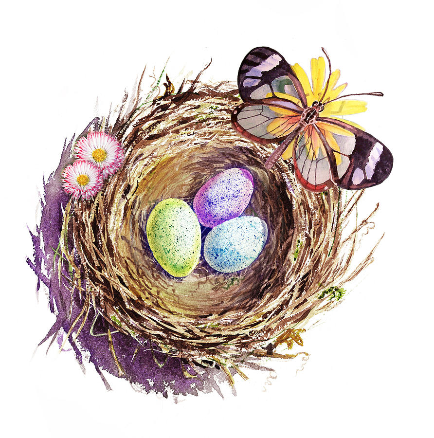 Easter Colors Bird Nest Painting by Irina Sztukowski