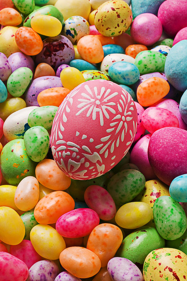 Easter Photograph - Easter egg and jellybeans  by Garry Gay
