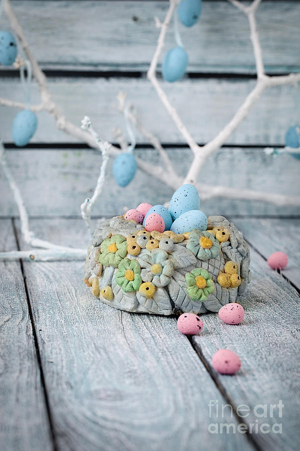 Easter Photograph - Easter eggs and bunny by Mythja Photography